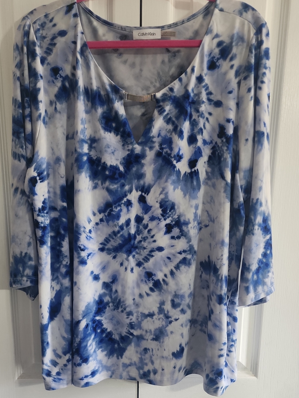 Calvin Klein Blue and White Tie-Dye V-Neck Tunic